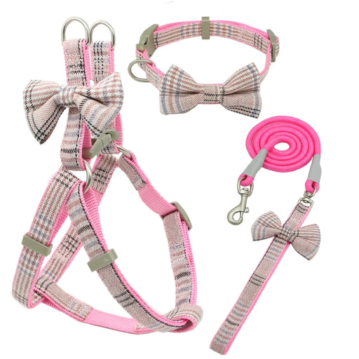 Adjustable Three-Piece Pet Harness, Leash & Collar Set - Lovely Bow Nylon Design for Small to Medium Dogs - Perfect for Outdoor Walking - Top-Quality Pet Supplies