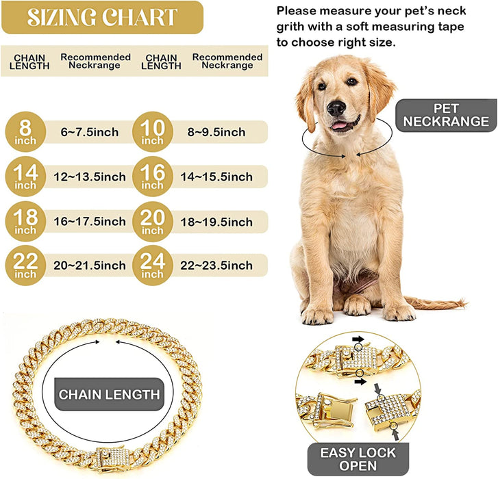Luxury Diamond Cuban Pet Chain Collar with Designer Secure Buckle - Stylish and Sturdy Dog Collar