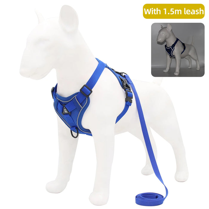 No-Pull Dog or Cat Harness and Traction Leash Set - Reflective, Adjustable, and Breathable