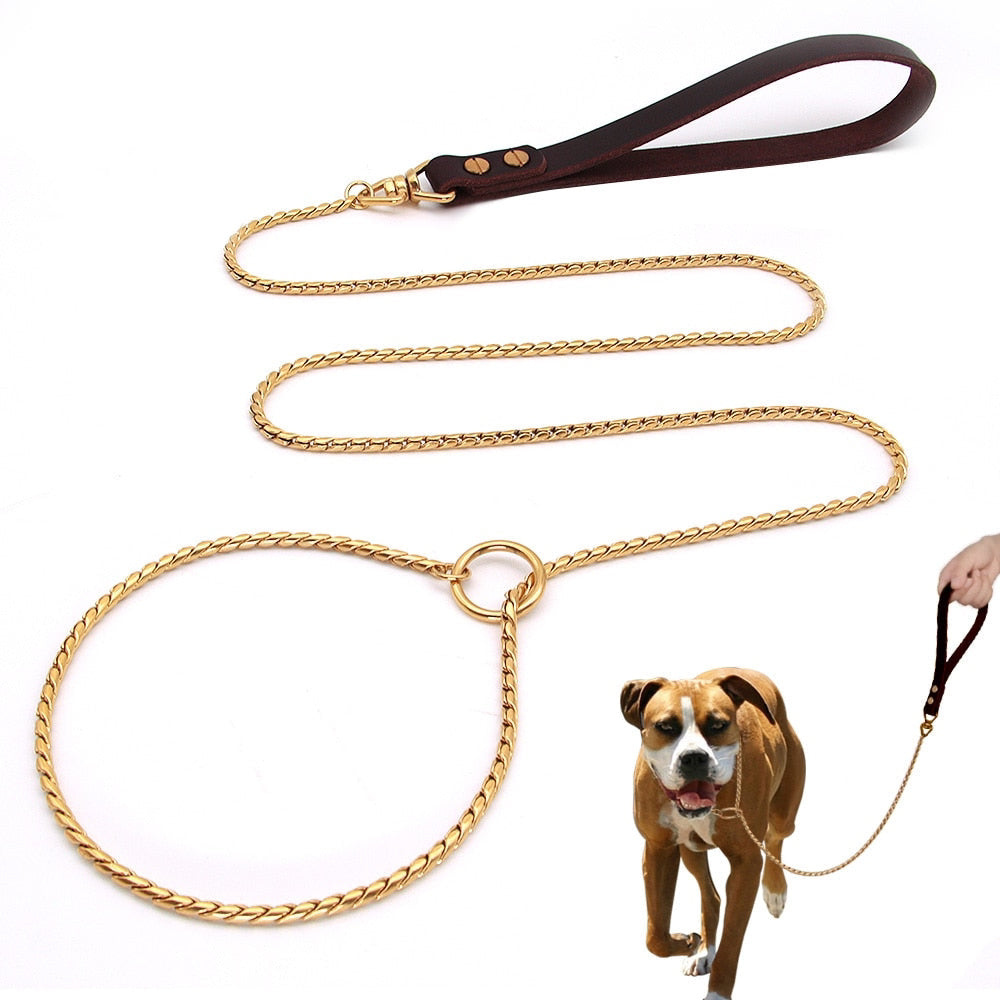 Gold Dog Collar Chain With Steel Buckle Width, Stainless Steel Cuban Link  Slip Chain Training Collar Necklace-f